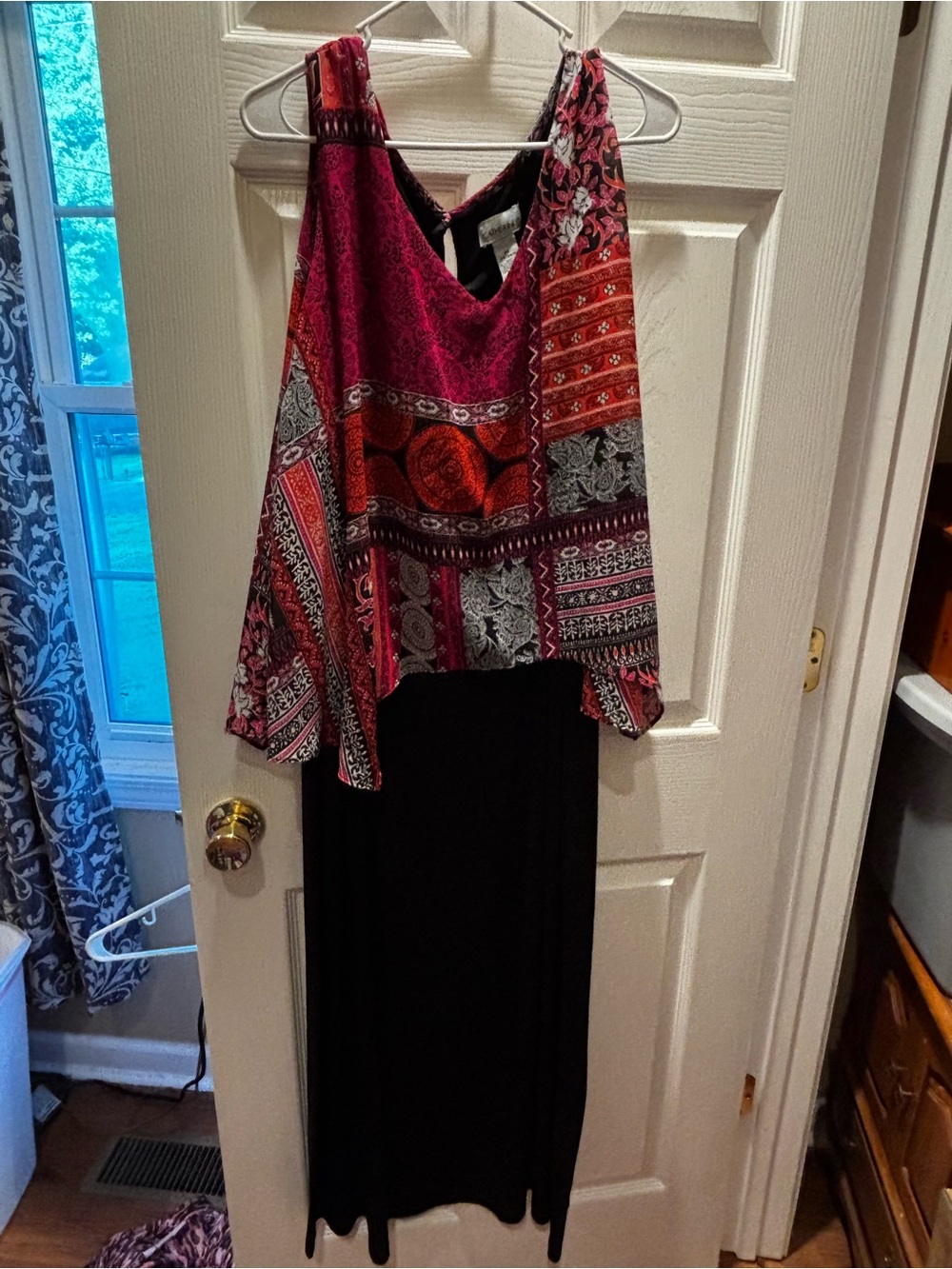 Catherines Black Maxi Dress with Red and Pink Patchwork Top